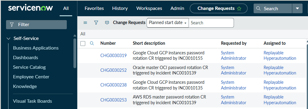 Hyper automation Separate change requests opened by automation are all linked to the original incident