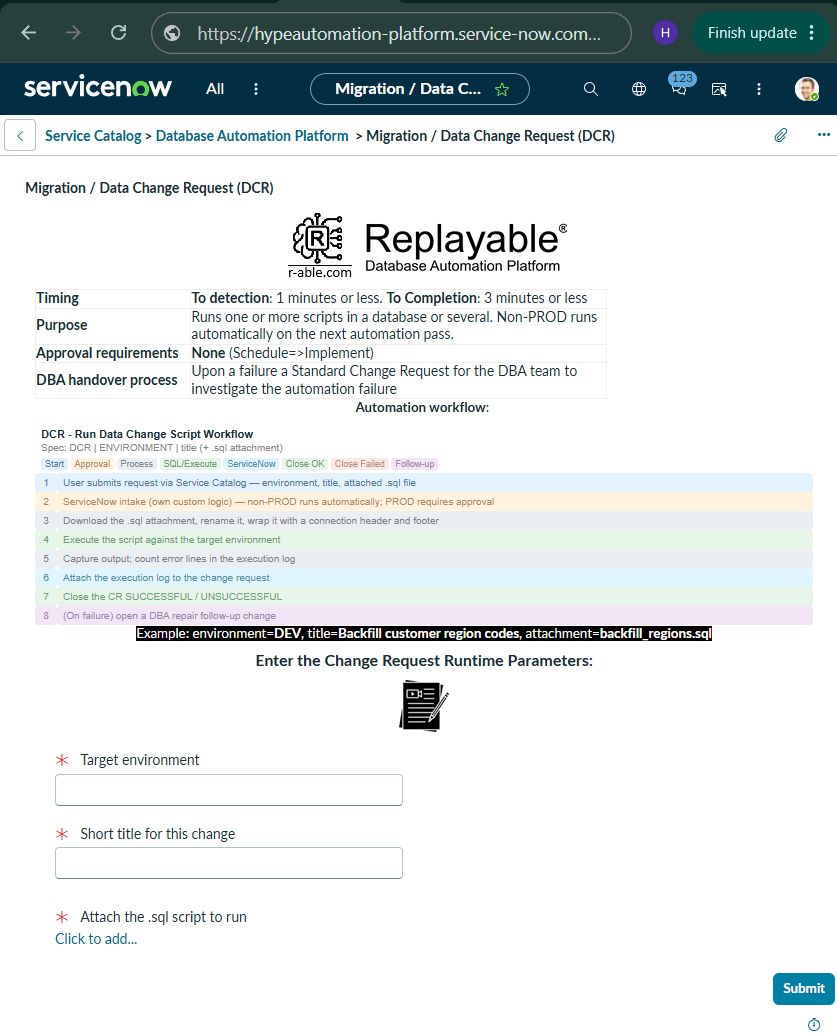 Migration /Data Change Request (DCR) Change Request Oracle automation intake form