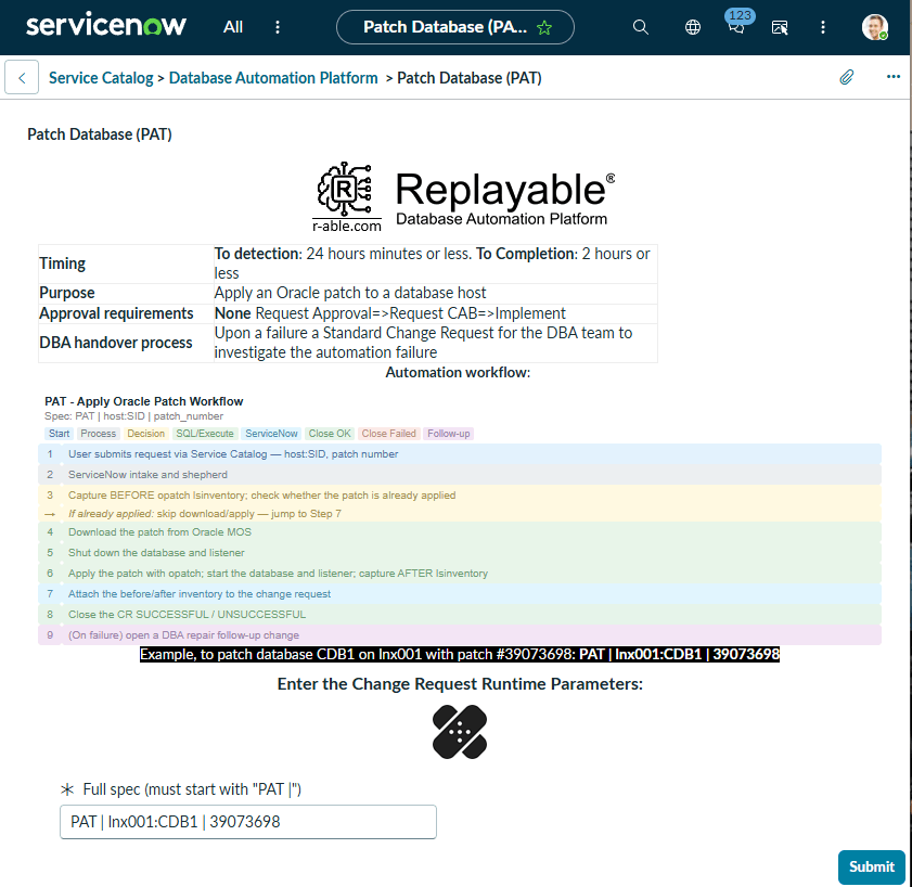 A view of a user reset password request intake form with the simplified Ansible ServiceNow automation workflow shown in color