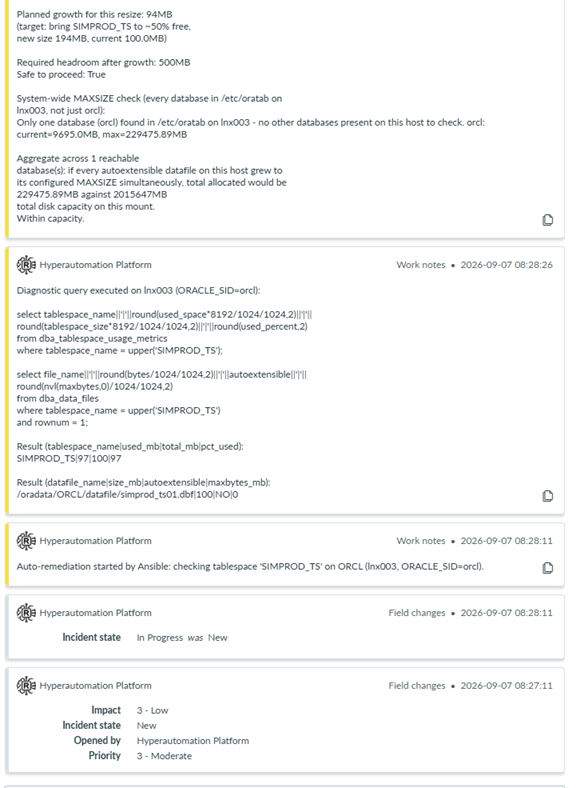 ServiceNow OEM Tablespace out of Space 2